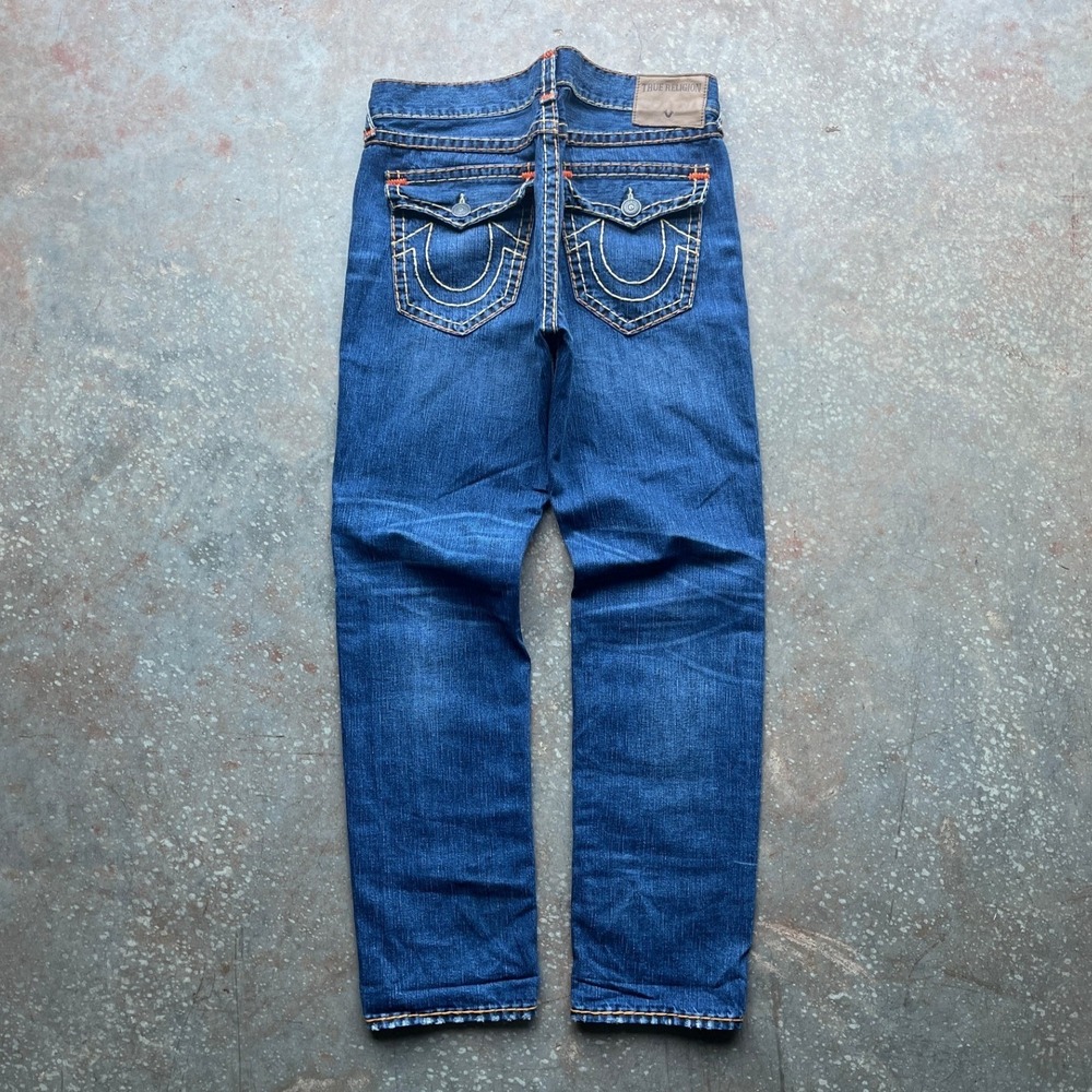 True Religion Geno Super T Relaxed Slim Jeans Indigo Aged Thick Stitch Mens 36 - Picture 2 of 14